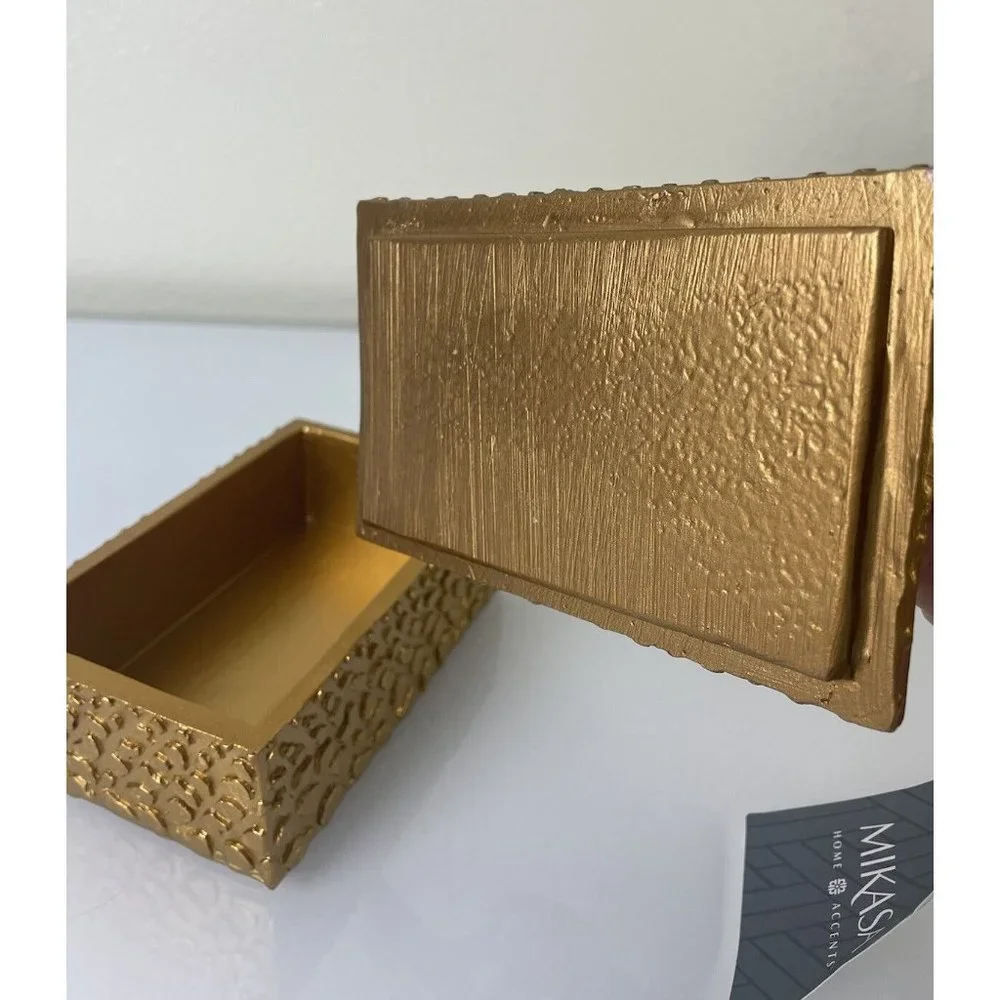 Mikasa Home Accents Leopard Gold Resin Trinket Jewelry Lidded Box, Decor